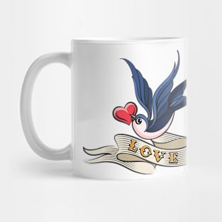 Swallow with Heart and Ribbon Tattoo Mug